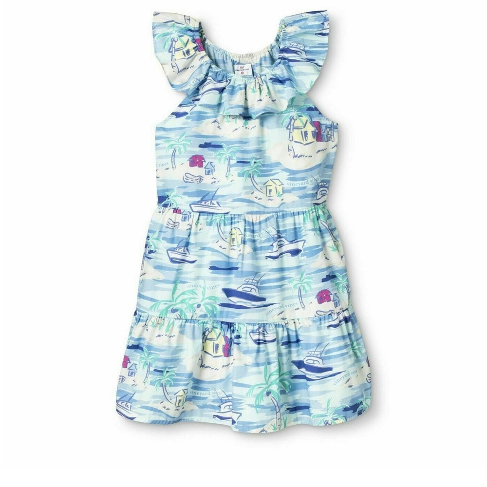 Vineyard Vines Girls Large Rock Rose Smocked Sleeveless Dress sz 10/12